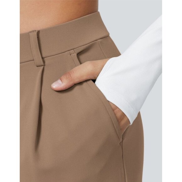 Halara High Waisted Plicated Side Pocket Straight Leg Work Pants Sz Small Beige - Picture 10 of 10